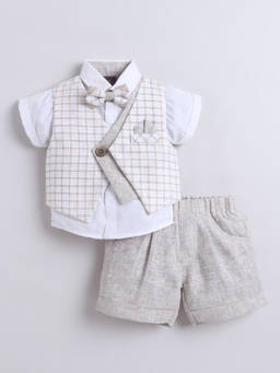 Little Kangaroos - Boys Cream Checks Cotton Blend Short set
