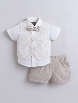 Little Kangaroos - Boys Beige Printed Cotton Blend Short set