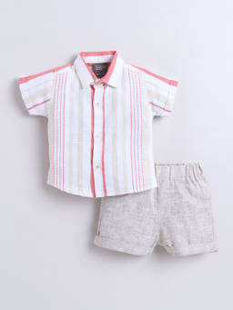 Little Kangaroos - Boys Multi-Color Stripes Cotton Blend Shirt with Short