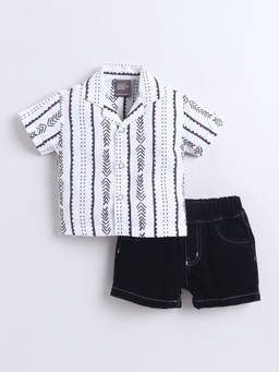 Little Kangaroos - Boys Black Stripes Cotton Blend Shirt with Short
