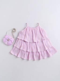 Little Kangaroos - Girls Purple Textured Cotton Blend Top with Bag