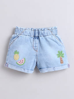 Little Kangaroos - Girls Blue Solid/Plain Cotton Blend Short