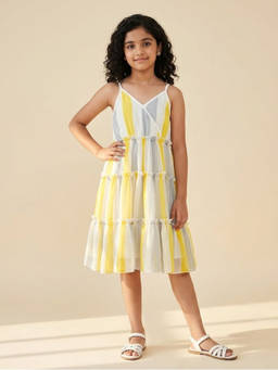 PSPeaches - Girls Multi-Color Stripes Georgette Dress