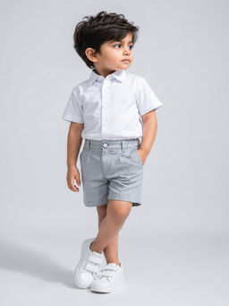 Little Surprise Box - Boys White Solid/Plain Cotton Shirt with Short