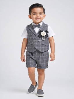 Little Surprise Box - Boys Grey Checks Polyester Formal Set