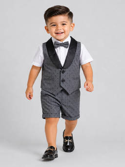 Little Surprise Box - Boys Grey Polka Dots Polyester Formal Set