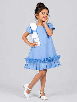 Little Surprise Box - Girls Blue Solid/Plain Scuba Dress
