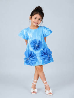 Little Surprise Box - Girls Blue Floral Satin Dress