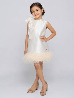 Little Surprise Box - Girls Ivory Solid/Plain Satin Dress