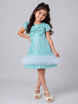 Little Surprise Box - Girls Green Solid/Plain Cotton Dress