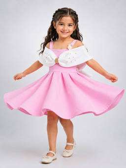 Little Surprise Box - Girls Pink Solid/Plain Scuba Dress