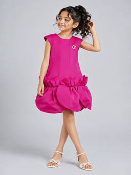 Little Surprise Box - Girls Pink Solid/Plain Scuba Dress