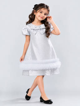 Little Surprise Box - Girls Grey Solid/Plain Cotton Dress