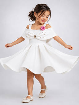 Little Surprise Box - Girls White Solid/Plain Scuba Dress