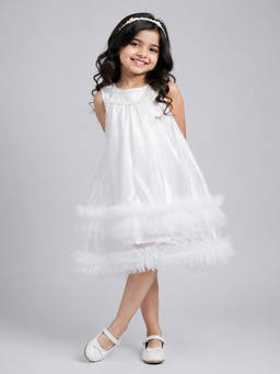Little Surprise Box - Girls White Solid/Plain Polyester Frock