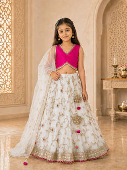 PSPeaches - Girls Multi-Color Embroidered Taffeta Lehenga and Choli with Dupatta