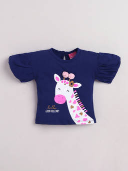Little Kangaroos - Girls Navy Blue Printed Cotton Blend Top
