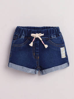 Little Kangaroos - Girls Navy Blue Solid/Plain Cotton Blend Shorts