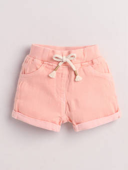 Little Kangaroos - Girls Peach Solid/Plain Cotton Blend Shorts