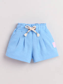 Little Kangaroos - Girls Blue Solid/Plain Cotton Blend Shorts