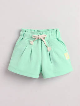 Little Kangaroos - Girls Green Solid/Plain Cotton Blend Shorts