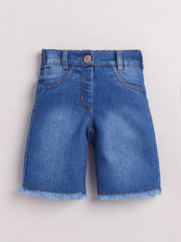 Little Kangaroos - Girls Blue Solid/Plain Cotton Blend Shorts