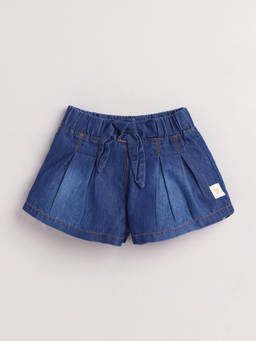 Little Kangaroos - Girls Blue Solid/Plain Cotton Blend Shorts