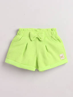 Little Kangaroos - Girls Green Textured Cotton Blend Shorts