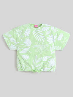 Little Kangaroos - Girls Green Printed Cotton Blend Top