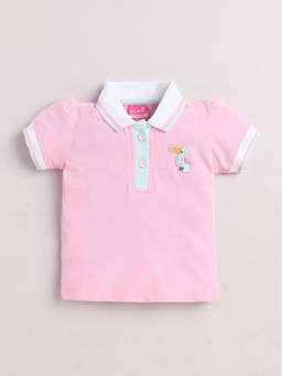 Little Kangaroos - Girls Pink Solid/Plain Cotton Blend Polo T-Shirt