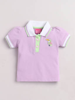 Little Kangaroos - Girls Purple Solid/Plain Cotton Blend Polo T-Shirt