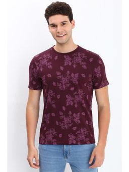 Allen Solly - Men Maroon Printed Round Neck T-Shirt