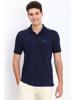 Allen Solly - Men Navy Blue Printed Collar Neck Polo T-Shirt