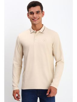 Allen Solly - Men Beige Solid Collar Neck Polo T-Shirt