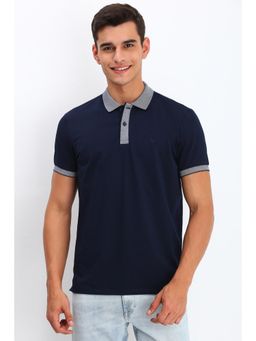 Allen Solly - Men Navy Blue Solid Collar Neck Polo T-Shirt