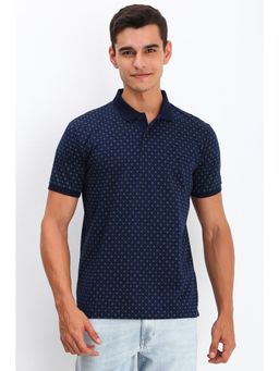 Allen Solly - Men Navy Blue Printed Collar Neck Polo T-Shirt