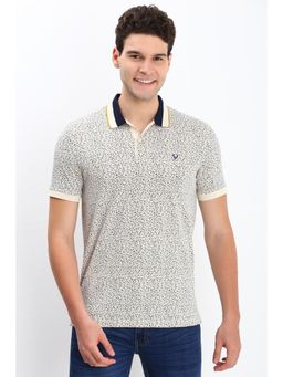 Allen Solly - Men Cream Printed Collar Neck Polo T-Shirt