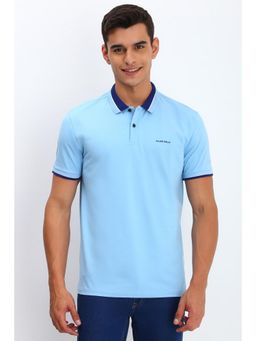 Allen Solly - Men Blue Solid Collar Neck Polo T-Shirt