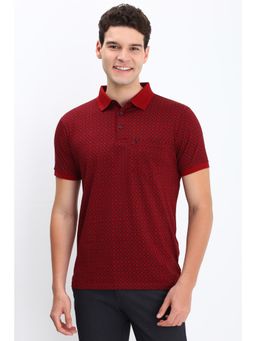 Allen Solly - Men Maroon Floral Print Collar Neck Polo T-Shirt