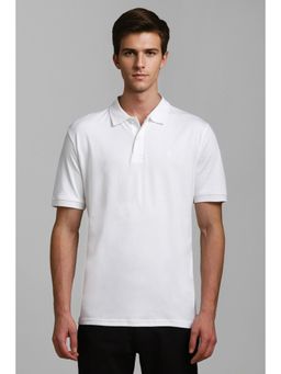 Louis Philippe - Men White Solid Collar Neck Polo T-Shirt
