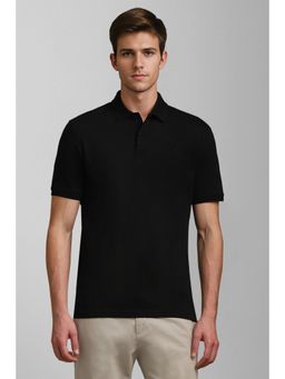Louis Philippe - Men Black Solid Collar Neck Polo T-Shirt