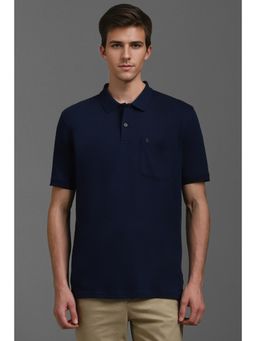 Louis Philippe - Men Navy Blue Solid Collar Neck Polo T-Shirt