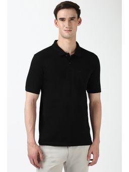 Peter England - Men Black Solid Collar Neck Polo T-Shirt