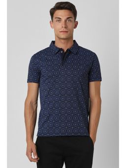 Van Heusen - Men Navy Blue Printed Collar Neck Polo T-Shirt