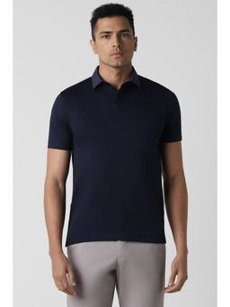 Van Heusen - Men Navy Blue Solid Collar Neck Polo T-Shirt