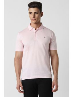 Van Heusen - Men Pink Solid Collar Neck Polo T-Shirt