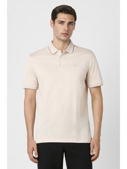 Van Heusen - Men Beige Solid Collar Neck Polo T-Shirt