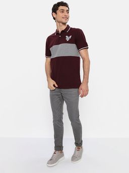 American Eagle - Men Burgundy Colorblock Pique Polo T-Shirt