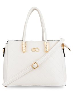 E2O - Classy White Solid Satchel Handbag For Women's With Metal Detailing