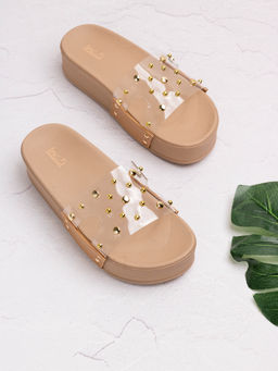 Inc.5 - Womens Beige Transparent Round Toe Ethnic Slip-On Sandals